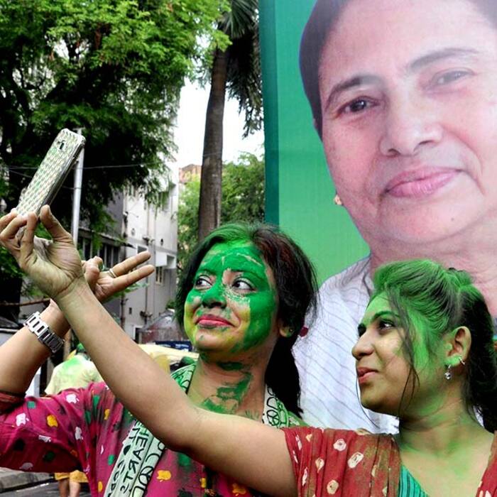 Party workers of TMC celebrate party’s victory in state elections
