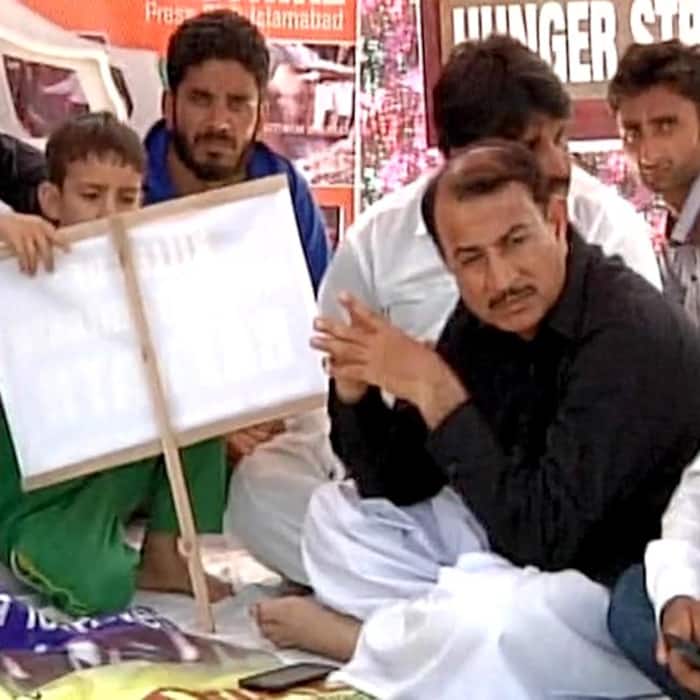 People in Islamabad protest against Rajnath Singh