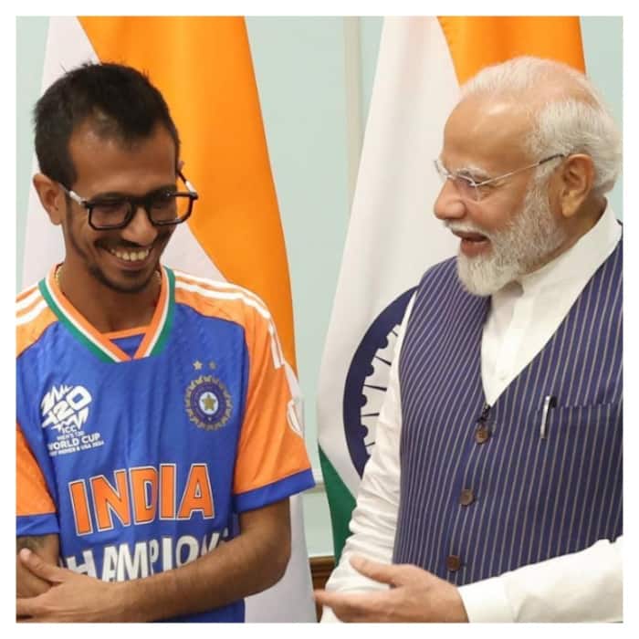 PM Modi share a laugh with Yuzvendra Chahal in New Delhi.