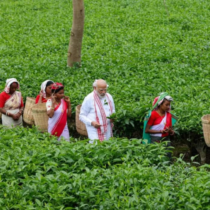 Prime Minister Narendra Modi interacts with Women tea workers in Dibrugarh