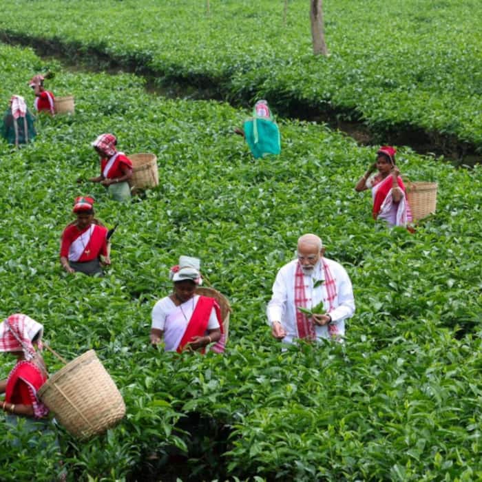Prime Minister Narendra Modi interacts with Women tea workers in Dibrugarh