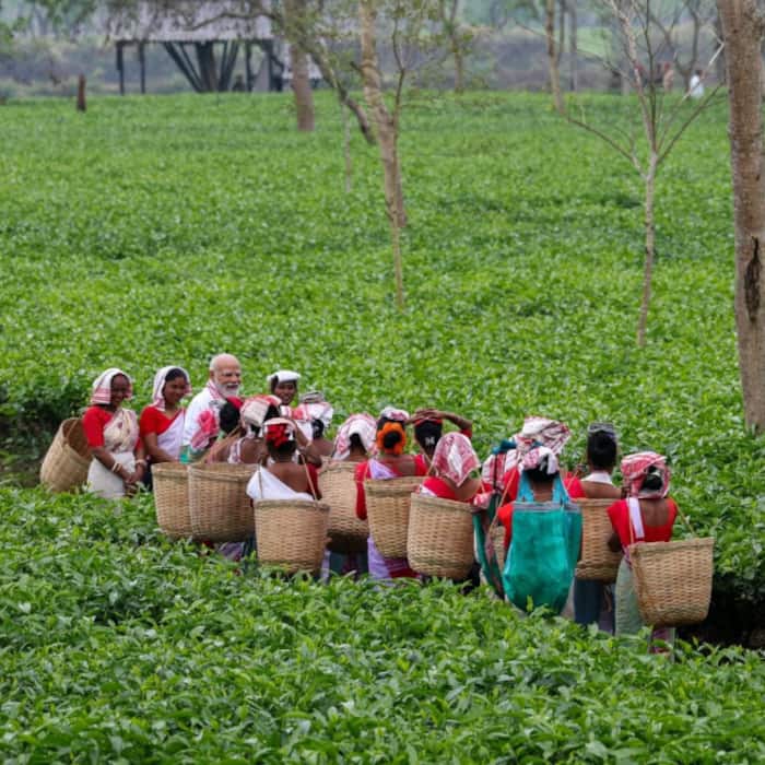 Prime Minister Narendra Modi interacts with Women tea workers in Dibrugarh
