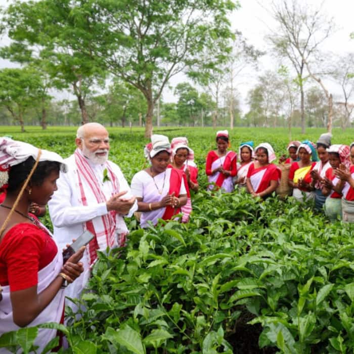 Prime Minister Narendra Modi interacts with Women tea workers in Dibrugarh