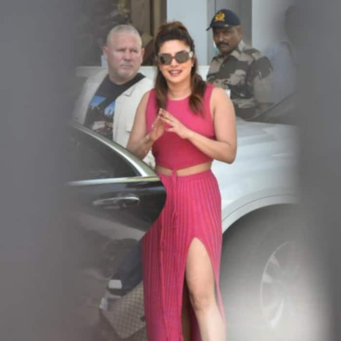 Priyanka Chopra Jonas in pink co-ord set at Mumbai airport