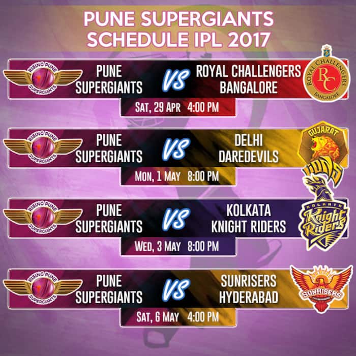 Pune Supergiants match schedule for IPL season 10