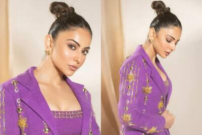 Rakul Preet Singh dazzles in a purple matka silk blazer-suit set with 3D stars and it costs...