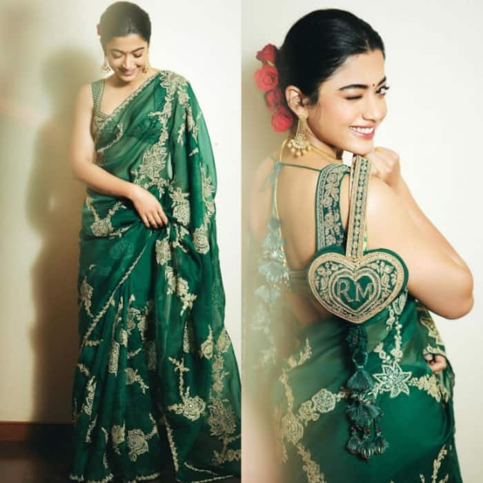Rashmika Mandanna s viral green saree look