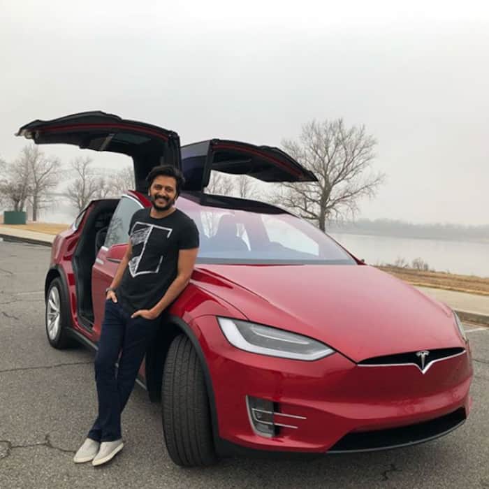 Riteish Deshmukh with Tesla car