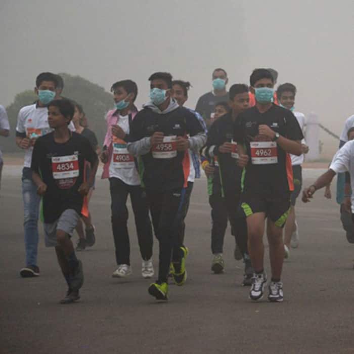 Runners during marathon in Delhi