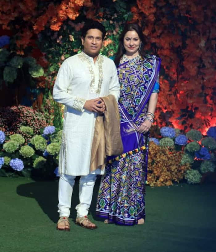 Sachin Tendulkar with his wife Anjali Tendulkar at Radhika Merchant     Anant Ambani   s engagement