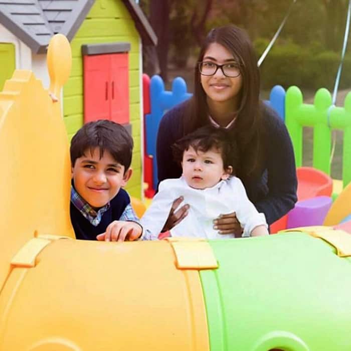 Sameira with Kiaan at Taimurs birthday celebrations