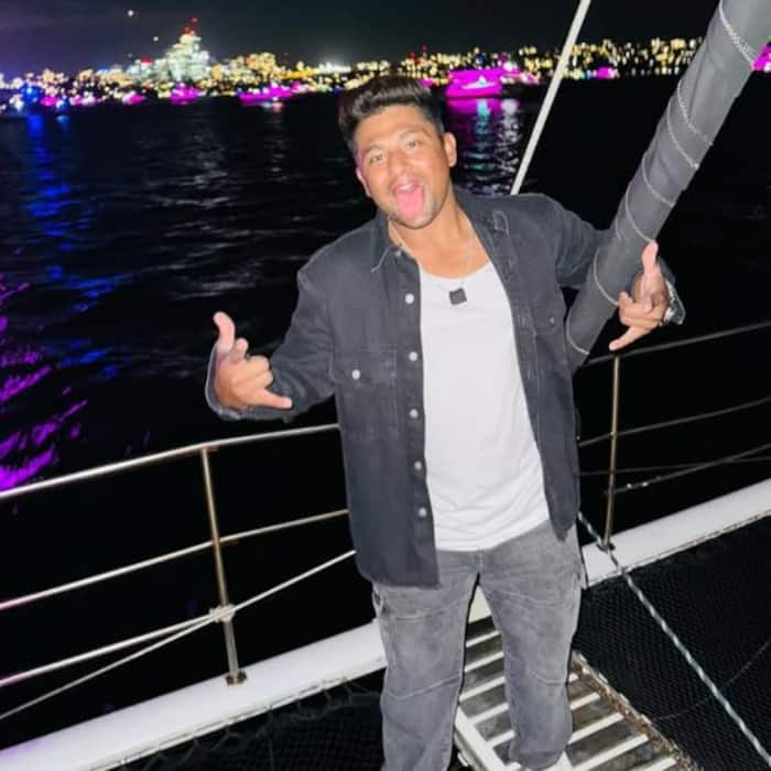 Sarfaraz Khan poses on boat ride on Sydney Harbour