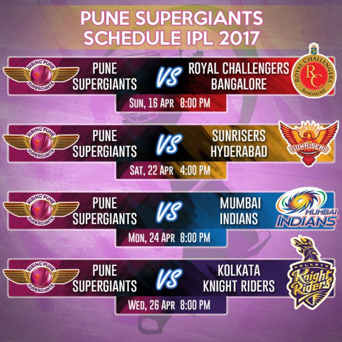 Schedule for Pune Supergiants in IPL season 10