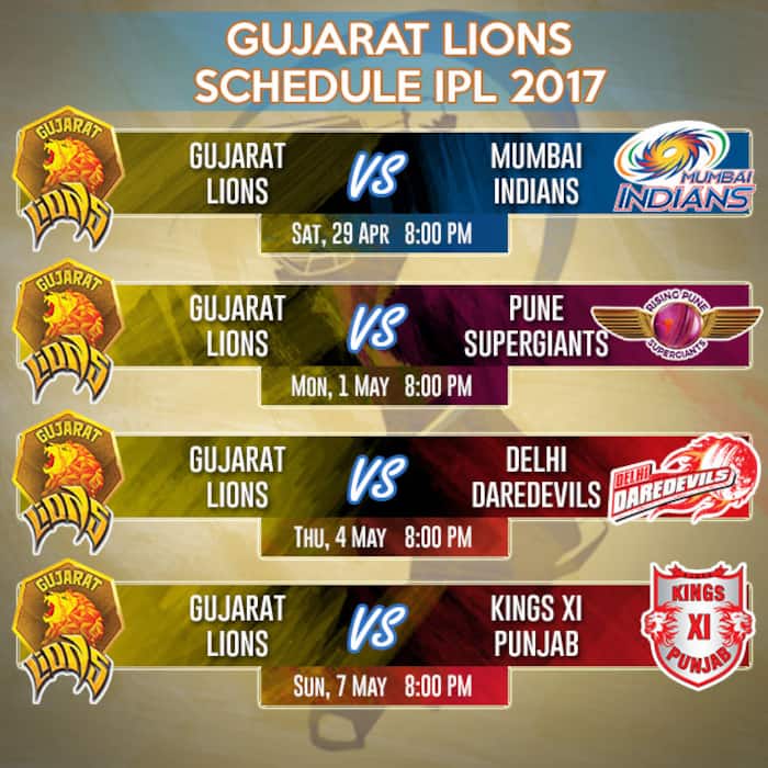 Schedule of match for Gujarat Lions in IPL  2017