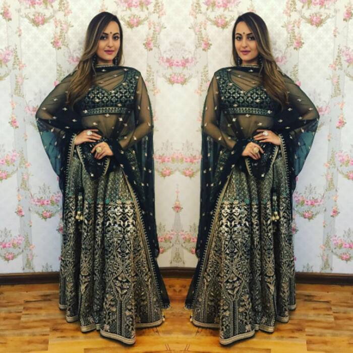 Sonakshi Sinha in embroided green lehenga