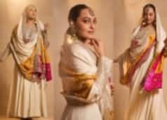 Sonakshi Sinha Gives Maharani Vibes in Ivory Anarkali Suit Set With Maang Tika, Jhumkas And Royal Dupatta - See PICS