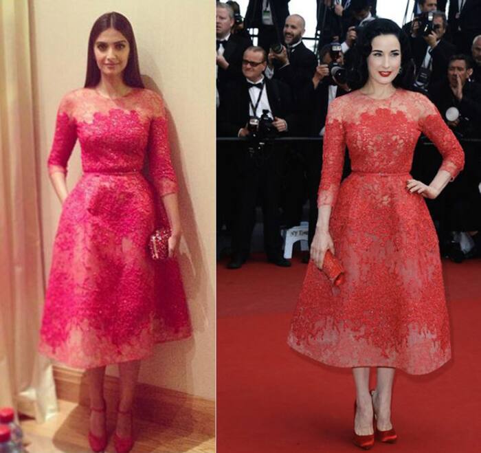 Sonam Kapoor and Dita Von Teese in The Ellie Saab