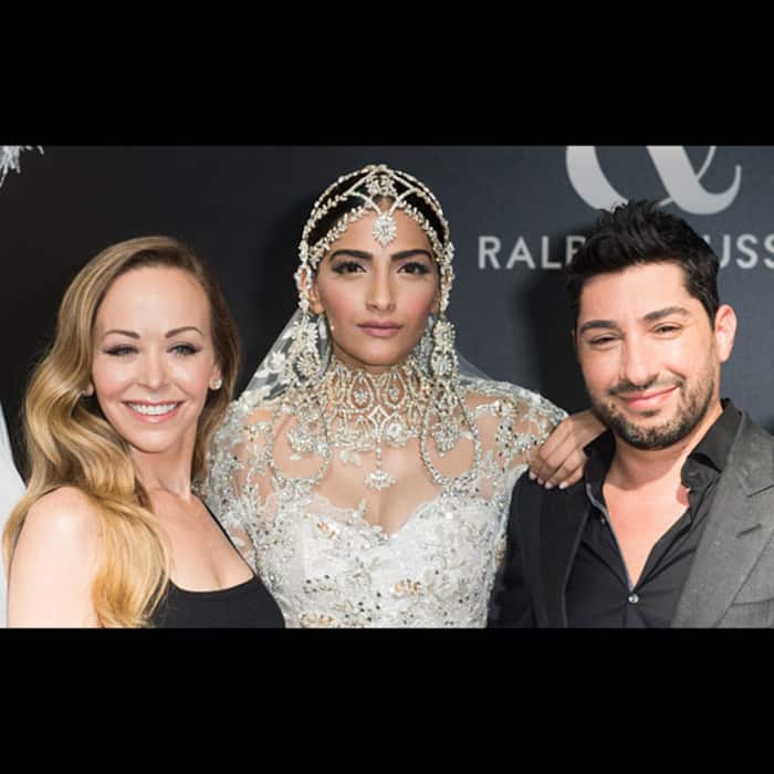 Sonam Kapoor with Tamara Ralph, Michael Russo post fashion show in Paris