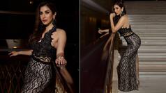 Sophie Choudry Sets Temperature High in Black Embellished Halter-Neck Top And Thigh-High Slit Skirt- HOT PICS