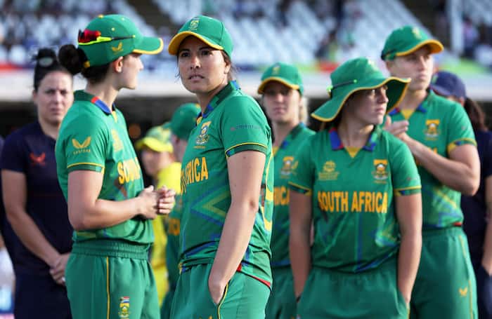 South African players wear a dejected look after losing the Women's T20 ...