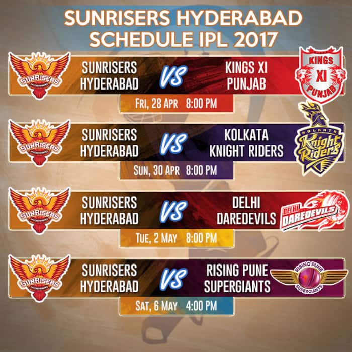 Sunrisers Hyderabad T20 complete match schedule for IPL season 10