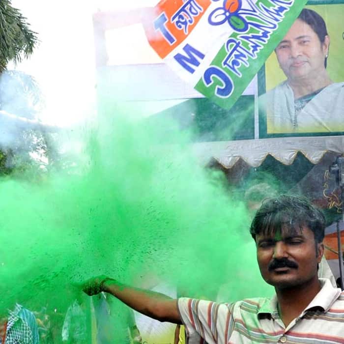 Supporters of TMC celebrate party’s victory in state elections