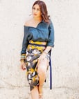 Surbhi Chandna Raises Oomph Factor in Blue Shirt And High-Slit Printed Skirt- See HOT PICS