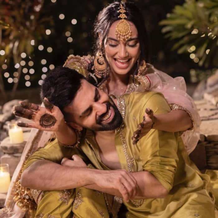 Surbhi Jyoti and Sumit twin in shades of yellow for Haldi