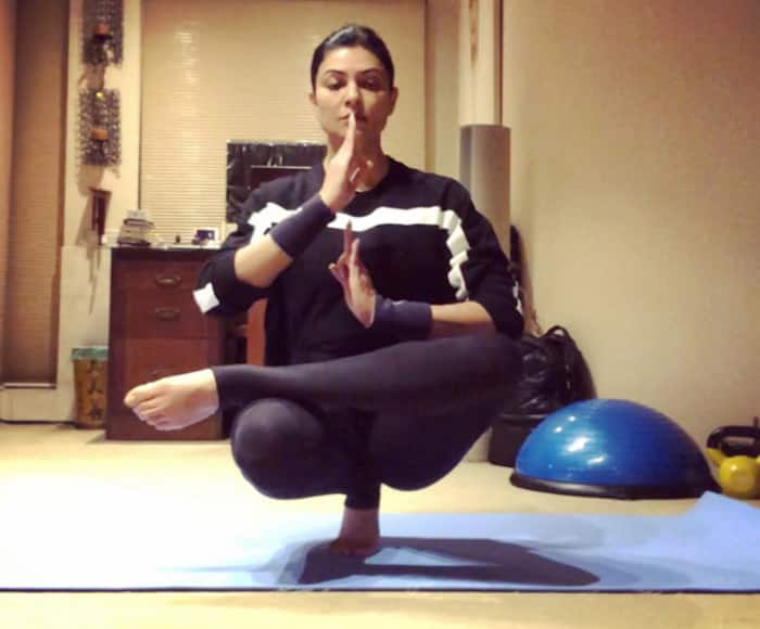 Sushmita Sen doing yoga