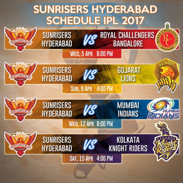 Vivo IPL 2017 Team wise schedule of matches for Indian Premier League