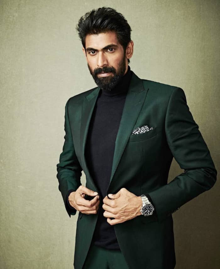 Tall dark handsome Rana Daggubati wears a roll-neck t-shirt with blazer