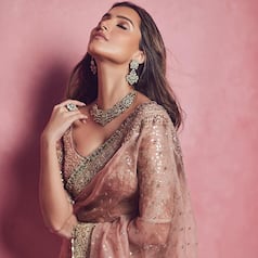Tara Sutaria Spreads 'Gulabi Kehar ' in Peach-Pink Organza Saree With Gota Embroidery - See Stunning Pics