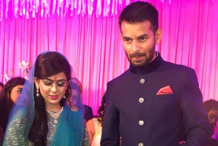 Tej Pratap Yadav and Aishwarya Rai during their engagement ceremony