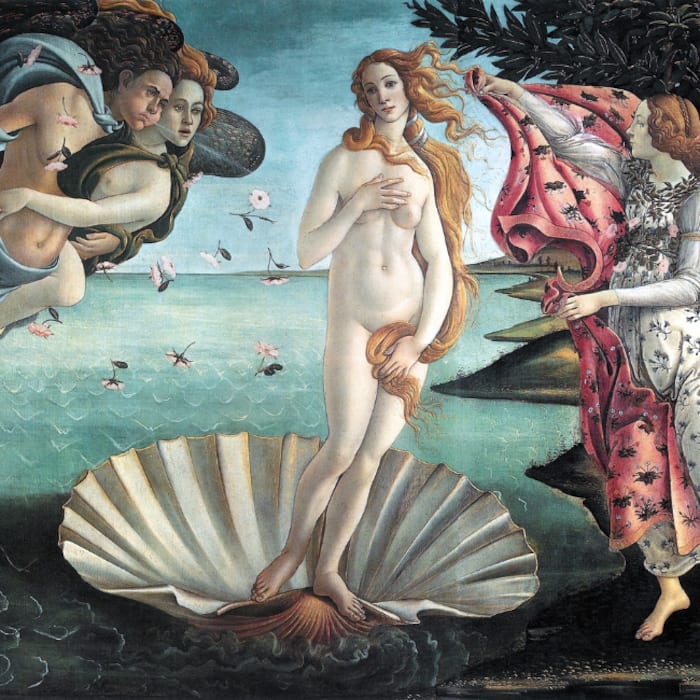 The Birth of Venus is celebrated for its Renaissance elegance and mythology.