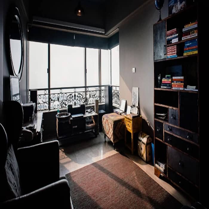 The reading room inside the Mumbai apartment