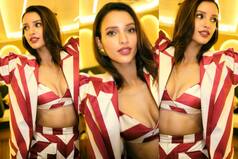 Triptii Dimri Looks Like a Candy-Cane in Red And White Jacket With Bandeau And Mini-Skirt For Rs 24k - PHOTOS