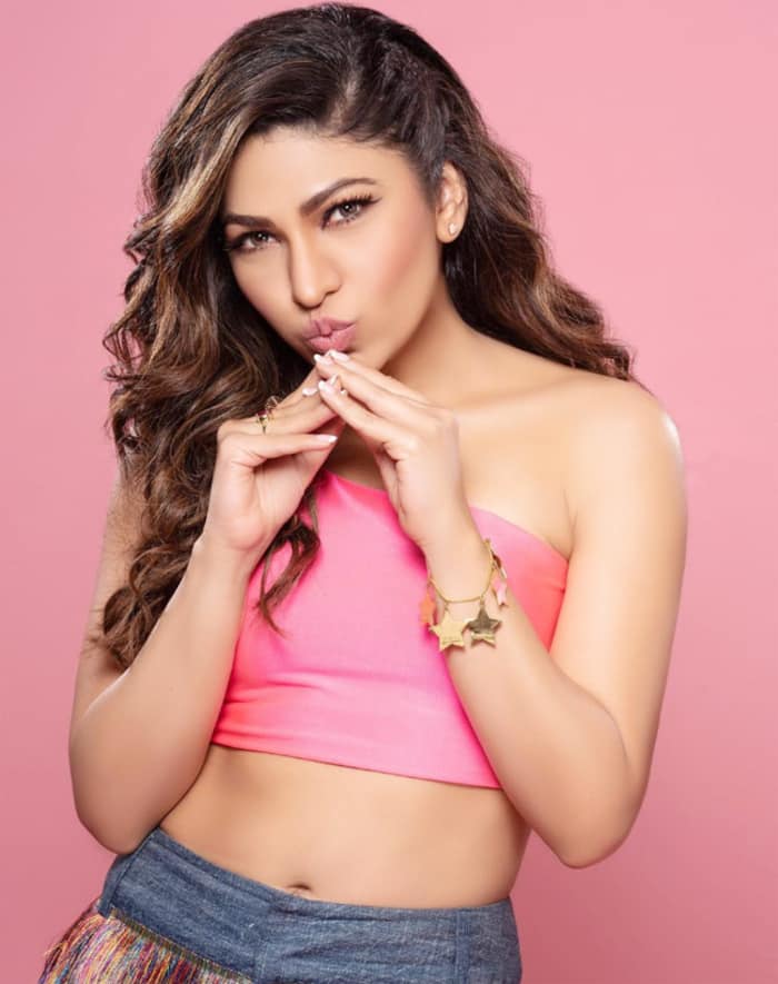 Tulsi Kumar Looks Stunning in Pink Crop Top And Denim Skirt