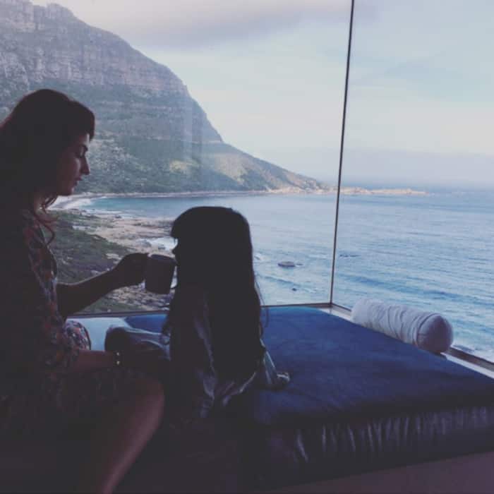 Twinkle Khanna making Nitara sip milk during Cape town vacation