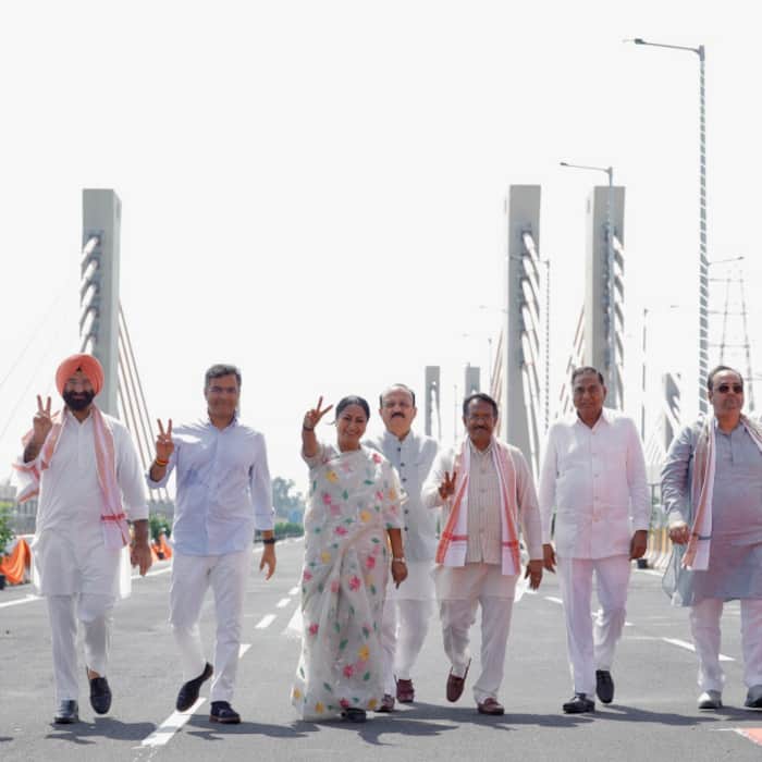 Union Home Minister Amit Shah and Delhi Chief Minister Rekha Gupta during the launch of four major road infrastructure projects