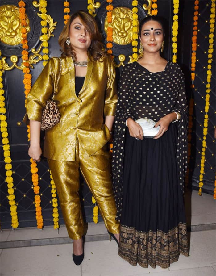 Urvashi Dholakia Steps Out in a Golden Brocade Pantsuit