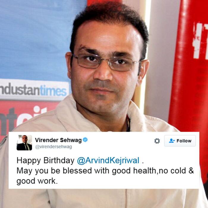 Virendra Sehwag wishes Arvind Kejriwal via twitter