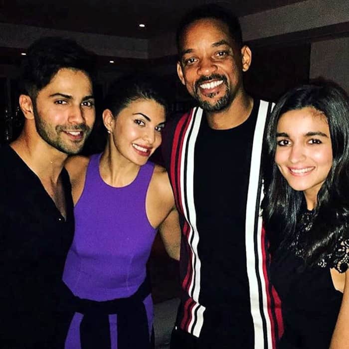Will Smith poses with Bollywood actors during a party in Mumbai